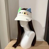 Cute Floral Cat Topless Sun Visor for Women, Wide Brim UV Protection, Face Slimming Design