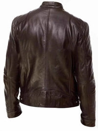 Men's Faux Leather Stand Collar Motorcycle Jacket with Zipper Pockets