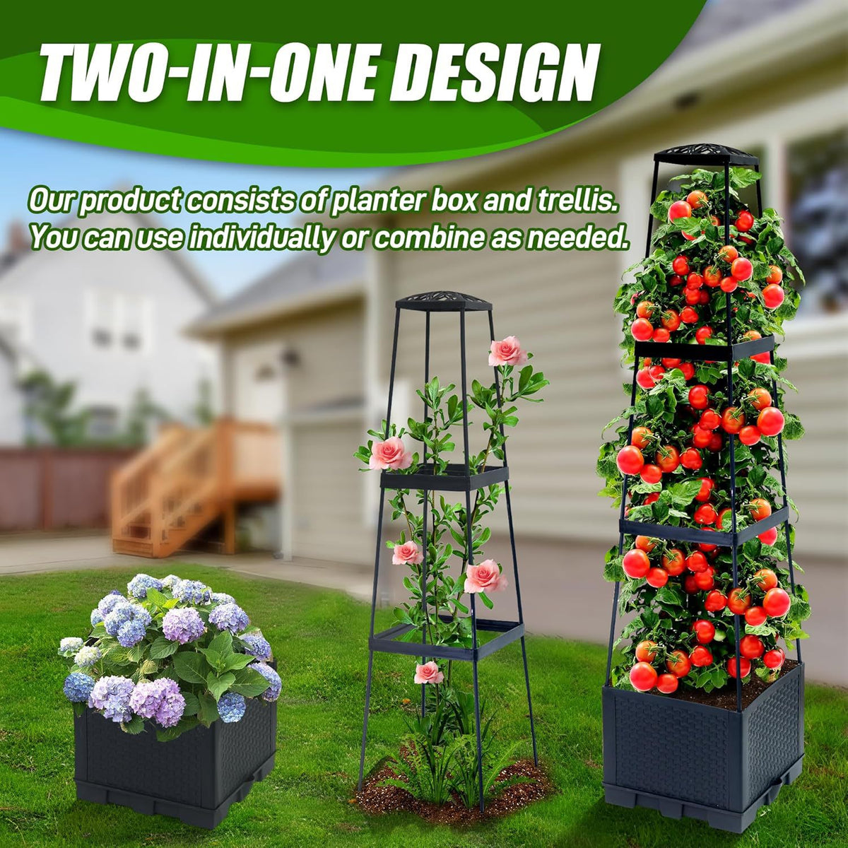 Outdoor Elevated Garden Planter Box with Drainage Tray for Balcony and Patio