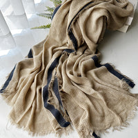 Cashmere Feel Scarf for Men and Women, Solid Color Striped Shawl with Contrast Border