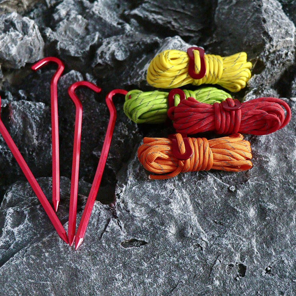 Outdoor Camping Reflective Guy Line and Tent Stake Kit with Aluminum Alloy Adjuster