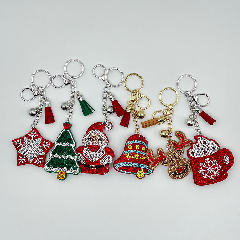 Christmas Rhinestone Tassel Keychain Bag Charm