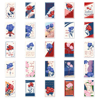 50-Sheet Original Floral Bookmark Stickers - Vintage Rose Cartoon Waterproof Decals for Journals & Decor