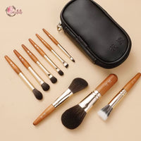 Mini 9-Piece Makeup Brush Set with Bag for Travel, Powder, Eyeshadow, Contour