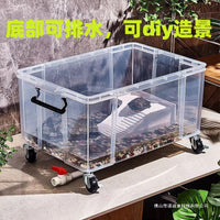 Large Turtle Habitat Tank with Filter and Landscape, Plastic Aquarium with Lid and Drain