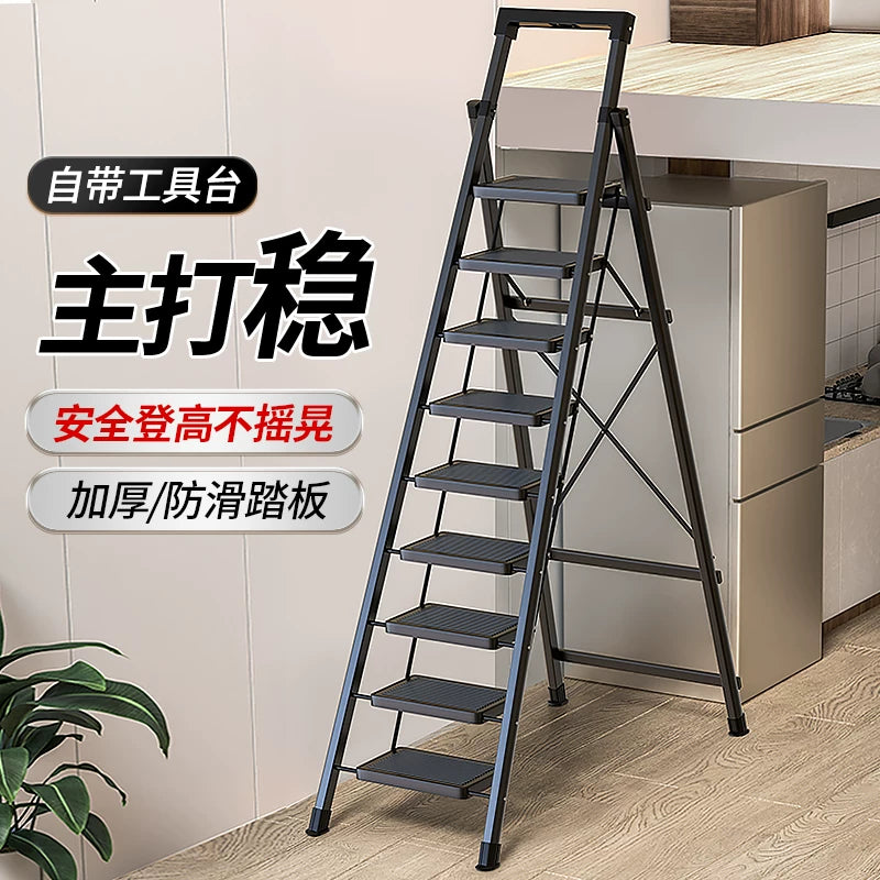 Folding Telescopic Ladder with Tool Platform, Multi-functional 5-Step A-Frame Ladder for Home and Attic Use