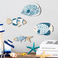 Nautical Wooden Fish Wall Decor Set - 4 Piece Coastal Bathroom Hanging Ornaments