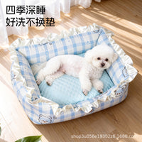 Pet Sofa Bed with Lace Trim for Small Dogs and Cats, Removable Cooling Cushion, All-Season Use