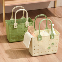 Portable Storage Basket with Handle for Home Outdoor Use, Draining Organizer for Vegetables, Toiletries, and Sundries
