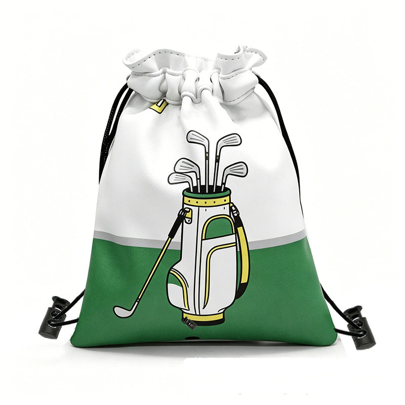 Golf Ball Drawstring Pouch with Hook - Waterproof PU Leather Waist Bag for Outdoor Use