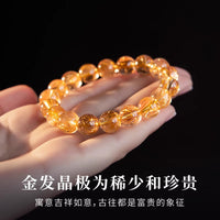 Natural Rutilated Quartz Bracelet with Yellow Agate Beads for Good Luck