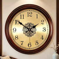 Chinese Style Solid Wood Wall Clock Silent Quartz Movement for Living Room Bedroom Decor