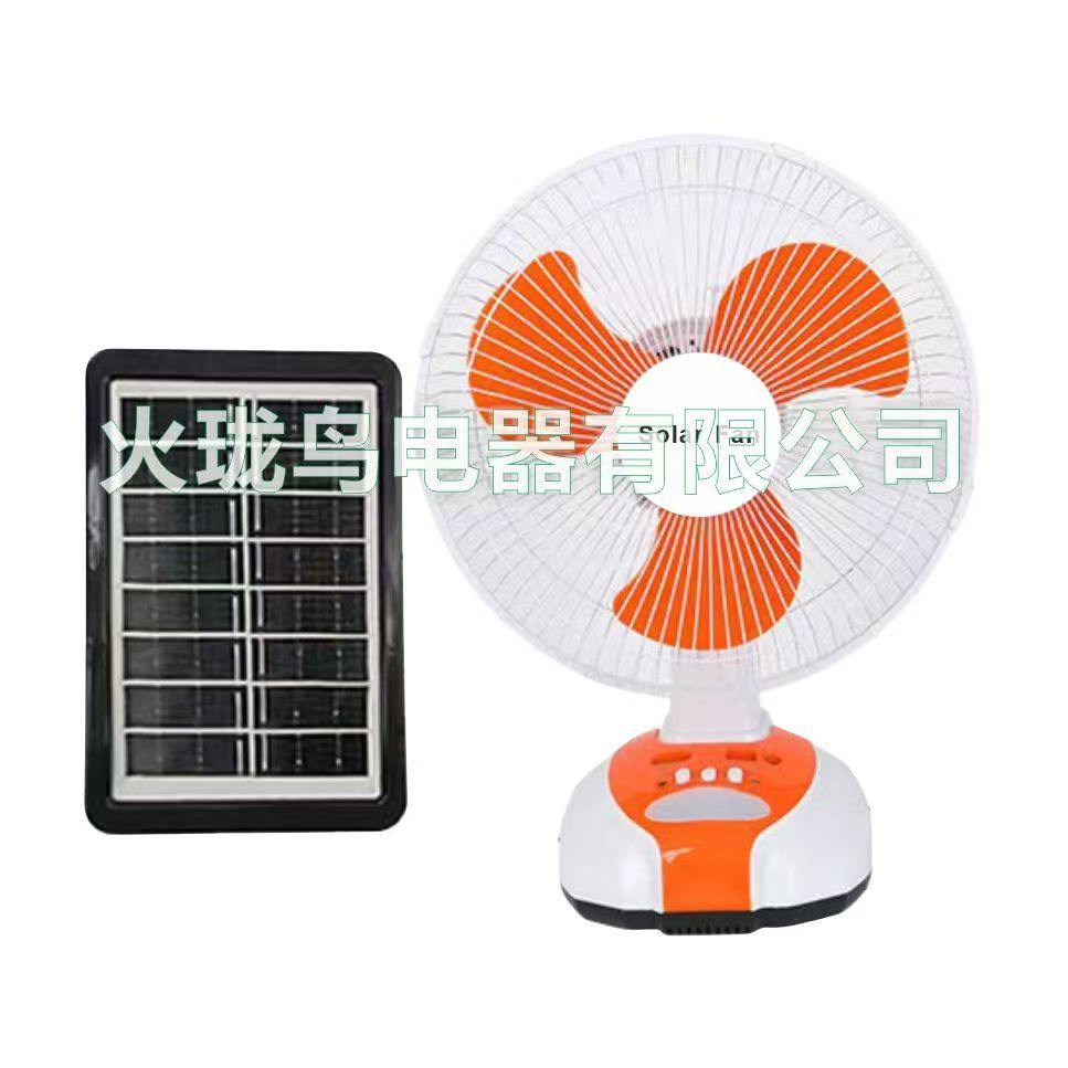 12-inch USB Rechargeable Solar Fan with LED Light and Oscillating Head for Camping and Outdoor Use