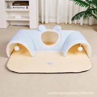 Foldable Pet Play Tunnel with Bed, 3-Way Cat Tube Toy, Collapsible Kitten Playpen, Puppy Hideaway
