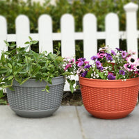 Rattan-Style Half-Round Wall-Mounted Self-Watering Planter for Balcony & Railing