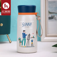 Cartoon Embossed Vacuum Insulated Water Bottle with Handle for Students and Commuters