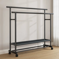 Foldable Double-Rod Garment Rack with Wheels for Indoor/Outdoor Use