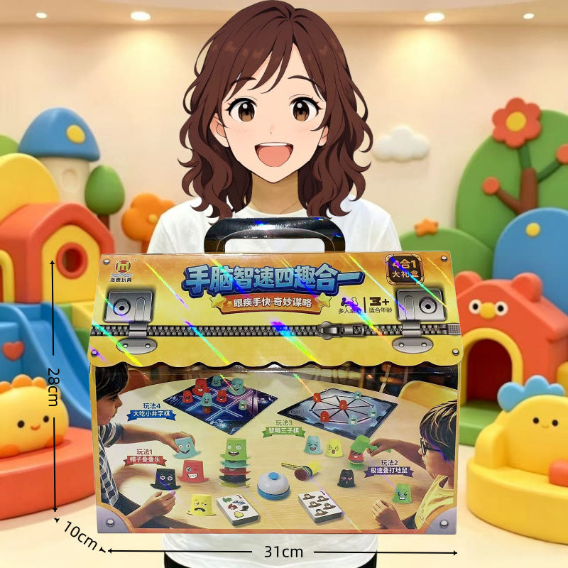 4-in-1 Educational Board Game Set for Kids - Stacking, Tic-Tac-Toe, Whack-A-Mole