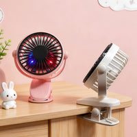 USB Clip-on Mini Desk Fan with LED Light for Stroller and Dormitory