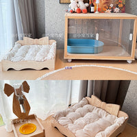 Vintage Wooden Pet Bed for Cats and Dogs, Danish Style Pet Nest, Ready to Ship, Includes Sleeping Mat