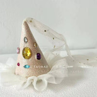 Princess Rhinestone Birthday Hat Hair Clip with Mesh for Girls' Party Headwear