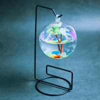 Hanging Glass Terrarium Fish Tank with Iron Stand for Plants and Small Fish