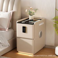 Smart Small Bedside Table with Power Strip and Password Lock, Leather Nightstand for Bedroom, No Assembly Required