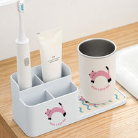 Cute Cat Diatomaceous Earth Toothbrush Holder with Stainless Steel Wash Cup for Bathroom Vanity