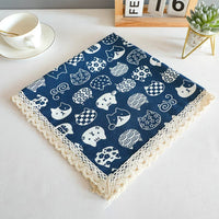 Cotton Linen Japanese Style Tablecloth with Lucky Cat Print for Dining Table and Coffee Table
