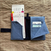 Embroidered Ramie Passport Holder Card Wallet with Buckle Closure