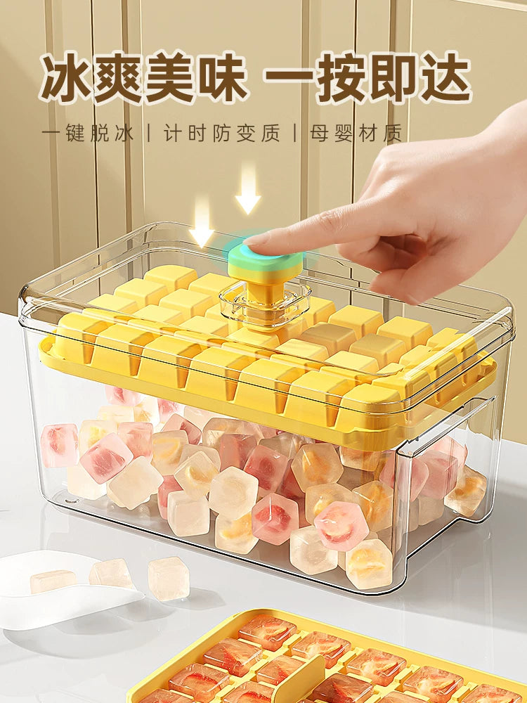 Ice Cube Tray with Lid and Storage Bin, Food-Grade Self-Made Ice Maker for Refrigerator, Press-Type Ice Cube Mold