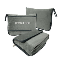 Travel Flannel Blanket with Pillow Bag, 2-in-1 Foldable Car and Airplane Throw
