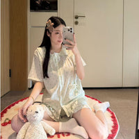 Women's Cloud Cotton Short Sleeve Pajama Set with Peter Pan Collar and Polka Dot Cardigan