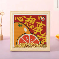 DIY Cross Stitch Kit with Frame, Persimmon Blessing Design, Chinese Style Embroidery for Home Decor