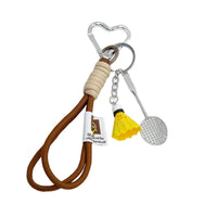 Nylon Braided Rope Badminton Tennis Racket Keychain Charm for Sports Bags Car Keys