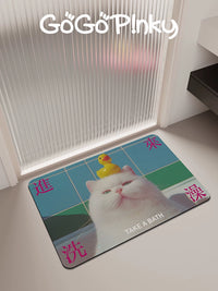 Cute Cat Absorbent Non-Slip Bathroom Mat for Toilet and Washbasin