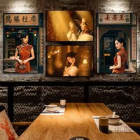 Vintage Shanghai Cheongsam Lady Wall Art for Teahouse Restaurant Decor