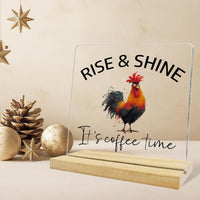 Rise & Shine Acrylic Coffee Lover Desk Decor with Wooden Base
