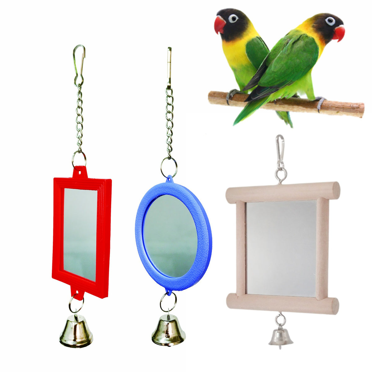 Bird Cage Mirror Toy for Parrots and Small Birds
