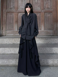 FG721 Original Design Scarf Collar Shirt Spring Minimalist Gender-Neutral Japanese Retro Style