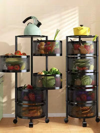Multi-layer Rotating Kitchen Storage Rack with Wheels for Fruits and Vegetables
