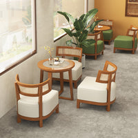 Nordic Solid Wood Sofa Chair with Rattan Backrest for Cafe, Dessert Shop, Book Bar, and Reception Area