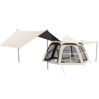 Hexagonal Blackout Camping Tent with Sunshade and Rain Protection, Quick Setup for Outdoor Family Fun