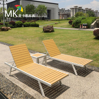 Waterproof Outdoor Beach Folding Lounge Chair for Villa Pool Hotel, Sunscreen Plastic Wood Single Lounger