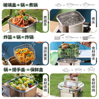 Stainless Steel Multi-functional Food Storage Container & Mini Fryer Set for Camping & Home Use
