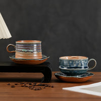 Japanese Style Ceramic Drip Coffee Mug with Saucer, Vintage Breakfast Cup, Minimalist Gift Box