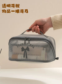 Portable Mesh Travel Toiletry Bag with Large Capacity for Cosmetics and Brushes