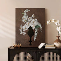 Orchid Floral Wall Art with Black Aluminum Frame, Vintage Aesthetic Decor for Bedroom and Desktop