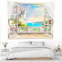 3D Ocean View Window Tapestry Wall Hanging for Bedroom Dorm Decor