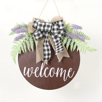 Round Wooden Welcome Door Hanger Wreath for Front Door Decor